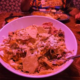 Taco salad, no bowl, chips on the side