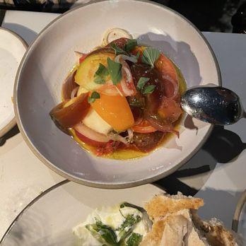 Huda - Banadora ($22) - Tomato, peaches, onions, feta, za'atar - Arabic Near Me - Brooklyn, New York