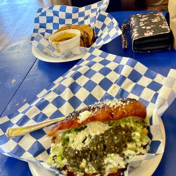 The Spanglish - Pambazo torta (large sandwich version) $10, and queso birria taco plate (with consommé) $13. - Mexican Near Me - Layton, Utah