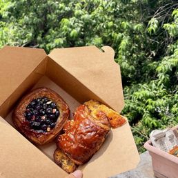 blueberry and corn danish ($9) and cheesy pretzel bearclaw ($6.50) blueberry and corn danish ($9) and cheesy pretzel bearclaw ($6.50)