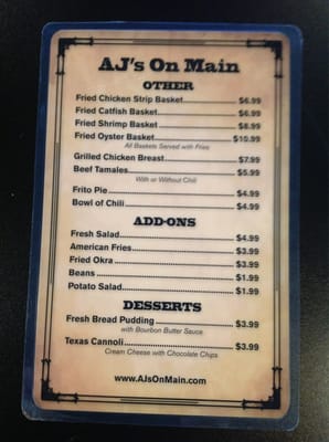 Menu photo 7 AJ's On Main Grapevine, TX
