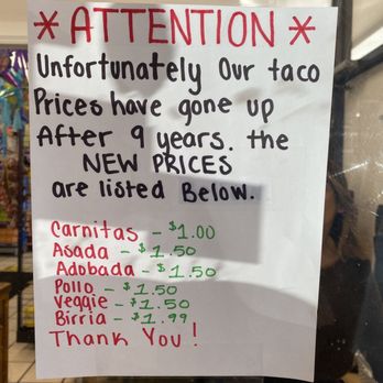 Mi Rancho Meat Market - Taco prices no longer $1. But still affordable. September 2023 - Mexican Near Me - Bellingham, Washington Mi Rancho Meat Market - Taco prices no longer $1. But still affordable. September 2023 - Mexican Near Me - Bellingham, Washington
