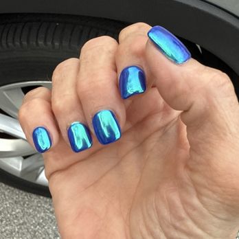Venetian Nail Spa - Acrylic with metallic chrome top coat over deep blue gel polish - Nail Salons Near Me - Palm Beach Gardens, Florida Venetian Nail Spa - Acrylic with metallic chrome top coat over deep blue gel polish - Nail Salons Near Me - Palm Beach Gardens, Florida