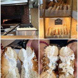 Bagels on Fire - Everything bagel with chili cream cheese, sesame bagel with garlic herb cream cheese