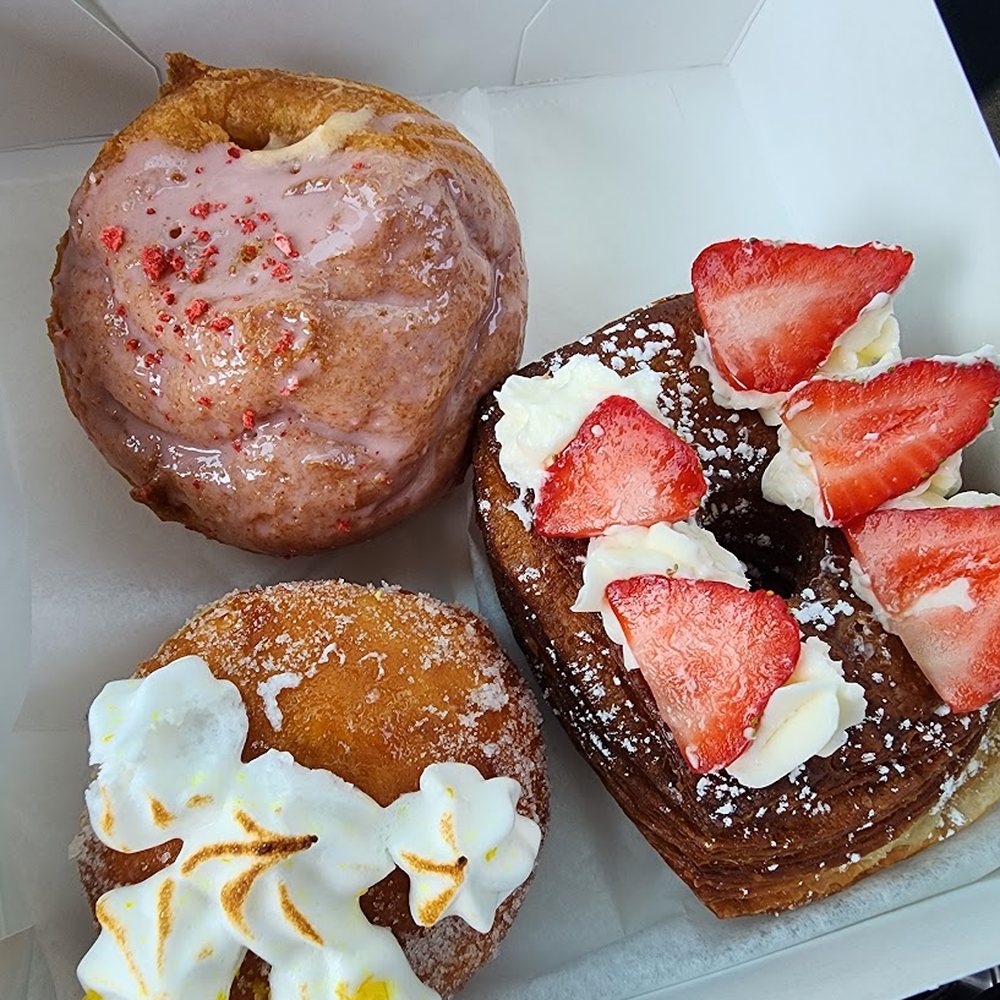 Mochill Donuts & Coffee - lemon meringue (bottom), strawberry cronut (right), and strawberry something.. it had a unique name i forgot sorry LOL (top) - Donuts Near Me - Irvine, California Mochill Donuts & Coffee - lemon meringue (bottom), strawberry cronut (right), and strawberry something.. it had a unique name i forgot sorry LOL (top) - Donuts Near Me - Irvine, California