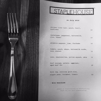 Staplehouse - Menu as of July 2016 - New American Near Me - Atlanta, Georgia Staplehouse - Menu as of July 2016 - New American Near Me - Atlanta, Georgia