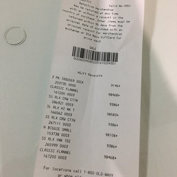 Old Navy - I asked for a gift receipt for 2 items. ALL items are listed. Was patient & trusted... now look your incompetence is killed me! - Men's Clothing Near Me - Carson, California Old Navy - I asked for a gift receipt for 2 items. ALL items are listed. Was patient & trusted... now look your incompetence is killed me! - Men's Clothing Near Me - Carson, California