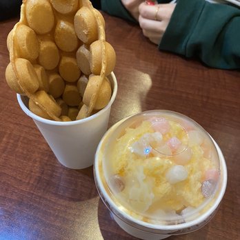 Ice Monster - Regular egg waffle and kid-sized shaved snow with mochi balls and condensed syrup - Juice Bars & Smoothies Near Me - Walnut Creek, California Ice Monster - Regular egg waffle and kid-sized shaved snow with mochi balls and condensed syrup - Juice Bars & Smoothies Near Me - Walnut Creek, California