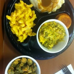Veggie plate: broccoli casserole, fried okra, taters, mac & cheese.