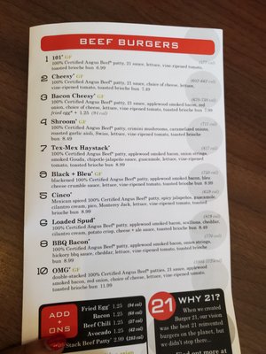Menu photo 2 Burger 21 - Ballantyne Charlotte, NC