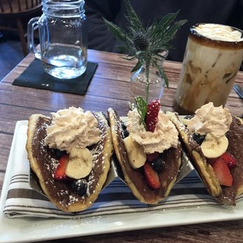 Yaz's Table - 3 mini pancake "tacos" with Nutella spread, fruit, & topped with cinnamon whipped cream - Breakfast & Brunch Near Me - Abington, Massachusetts Yaz's Table - 3 mini pancake "tacos" with Nutella spread, fruit, & topped with cinnamon whipped cream - Breakfast & Brunch Near Me - Abington, Massachusetts