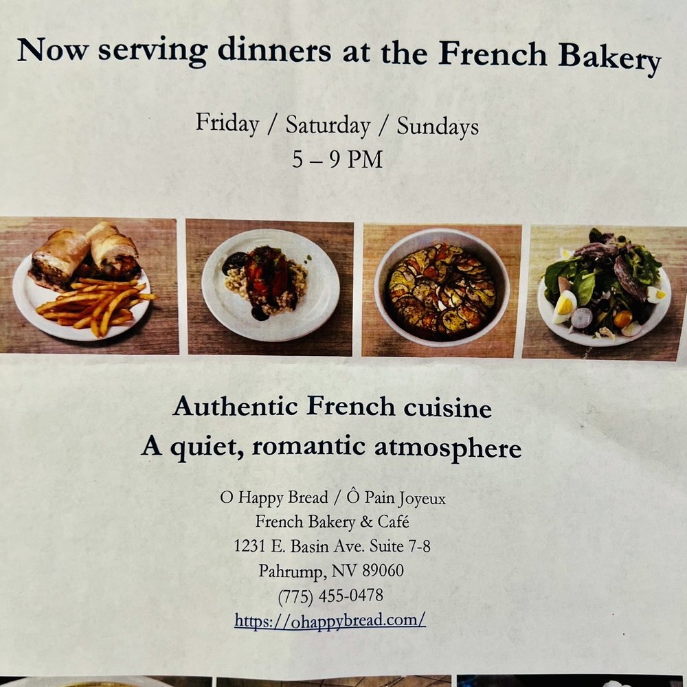 O Happy Bread - Menu has a very nice variety to please all - Bakeries Near Me - Pahrump, Nevada O Happy Bread - Menu has a very nice variety to please all - Bakeries Near Me - Pahrump, Nevada