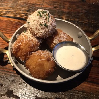 Eureka! - 4.13 21 Mac and Cheese Balls ~ beer cheese sauce / Fresno Chile's / chives / Parmesan - American Near Me - San Diego, California Eureka! - 4.13 21 Mac and Cheese Balls ~ beer cheese sauce / Fresno Chile's / chives / Parmesan - American Near Me - San Diego, California