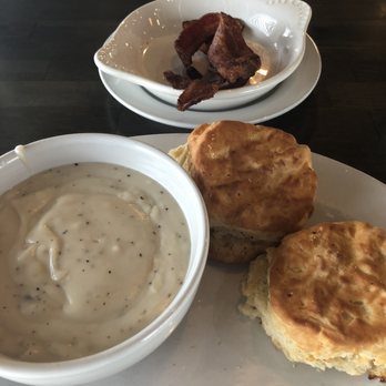 Maple Bacon Restaurant - Biscuits and gravy with a side of bacon - American Near Me - Plano, Texas
