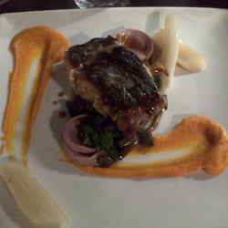 Pessoa - Plat: Cabillaud, andouille, purée de carottes, poêlée de champignons