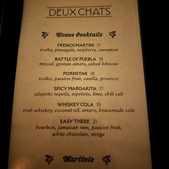 Deux Chats - House cocktails list - Bars Near Me - Brooklyn, New York
