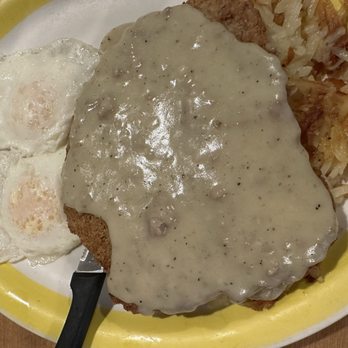 Running Bear Pancake House - Chicken fried steak, hash browns and two eggs over easy. Hard to make it look photogenic. - Breakfast & Brunch Near Me - West Yellowstone, Montana Running Bear Pancake House - Chicken fried steak, hash browns and two eggs over easy. Hard to make it look photogenic. - Breakfast & Brunch Near Me - West Yellowstone, Montana