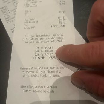 Cooper’s Hawk Winery & Restaurant - Our bill was $152.46 but the tip amount says that 20% of that is $48.38!!! They even tried to scam us on the tip! - New American Near Me - Springfield, Illinois