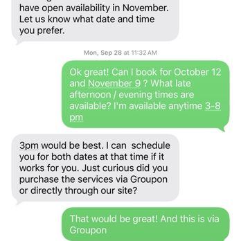 Elevated Hands Massage Therapy - Text exchange from when we scheduled the appointment - Massage Therapy Near Me - Los Angeles, California