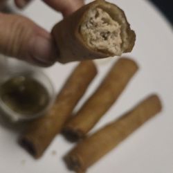What's inside the lumpia Shanghai. Nice juicy pork just goes so well with the crispy lumpia wrapper.