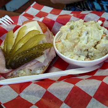 Bohemian Bakery - Open face chlebicek sandwich. Potato salad is part of the sandwich; sis didn't read the menu right and ordered a side as well. - Custom Cakes Near Me - Dawsonville , Georgia Bohemian Bakery - Open face chlebicek sandwich. Potato salad is part of the sandwich; sis didn't read the menu right and ordered a side as well. - Custom Cakes Near Me - Dawsonville , Georgia
