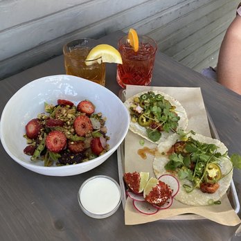 Jacqueline - Charred beets w/ strawberries, Shrimp tacos, Bourbon Sweet Tea, and Negroni Sbagliato. - Cocktail Bars Near Me - Portland, Oregon Jacqueline - Charred beets w/ strawberries, Shrimp tacos, Bourbon Sweet Tea, and Negroni Sbagliato. - Cocktail Bars Near Me - Portland, Oregon