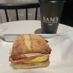 Breakfast sandwich and drink