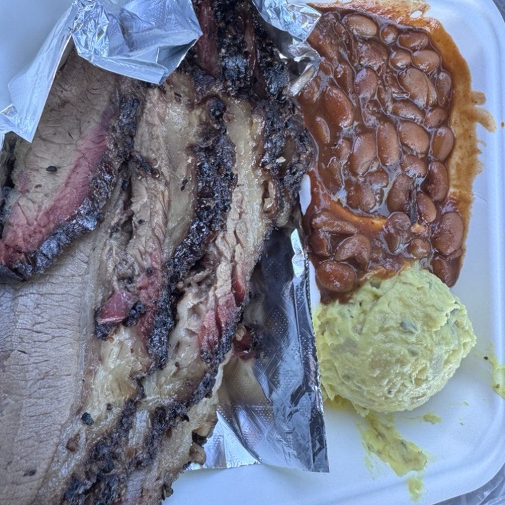 Sunset Texas Barbecue - Brisket, baked beans and potato salad. - Barbeque Near Me - Honolulu, Hawaii Sunset Texas Barbecue - Brisket, baked beans and potato salad. - Barbeque Near Me - Honolulu, Hawaii