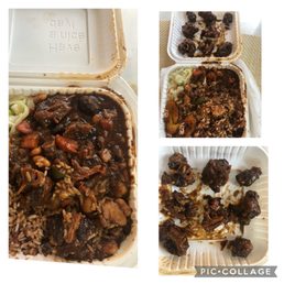 a collage of a meal in a styrofoam container