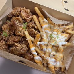 Soy garlic popcorn chicken and sassy fries combo Soy garlic popcorn chicken and sassy fries combo