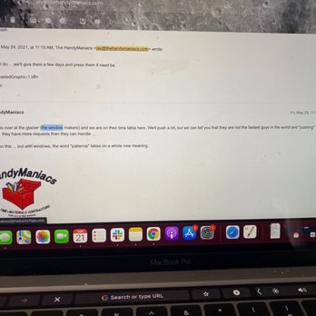 The HandyManiacs - May 28th, them claiming the window measurements have been sent to the manufacturer - EV Charging Stations Near Me