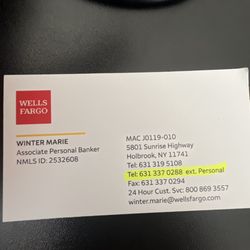 Wells Fargo Bank - Winter business card for contact information