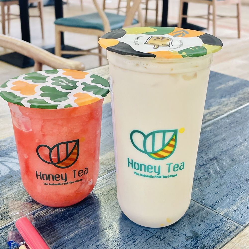 Honey Tea - Strawberry slushie & Lychee Mango milk tea. - Coffee & Tea Near Me - Pleasanton, California