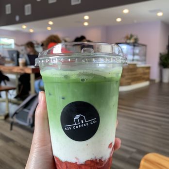 525 COFFEE CO. - Strawberry matcha latte w/ oat milk (before mixing) - Coffee & Tea Near Me - Fullerton, California 525 COFFEE CO. - Strawberry matcha latte w/ oat milk (before mixing) - Coffee & Tea Near Me - Fullerton, California