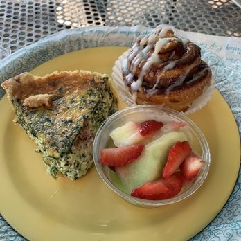 Cafe Carolina and Bakery - Spinach and Bacon Quiche with a Cinnamon Honey Roll Nom! Nom! - Bakeries Near Me - Raleigh, North Carolina Cafe Carolina and Bakery - Spinach and Bacon Quiche with a Cinnamon Honey Roll Nom! Nom! - Bakeries Near Me - Raleigh, North Carolina