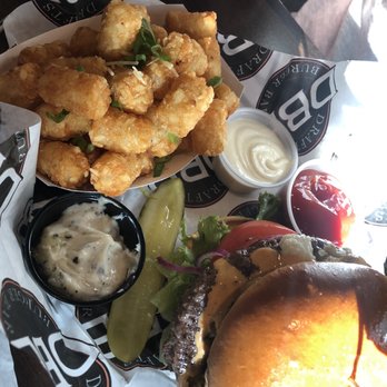 Drafts Burger Bar - The burger of the month and truffle tots - American Near Me - Park City, Utah