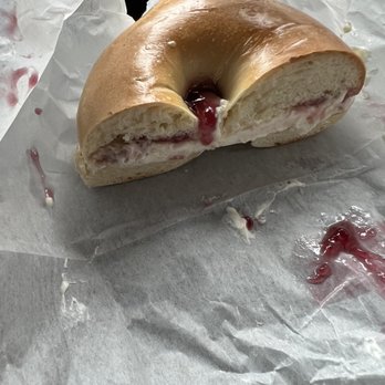 Malverne Bagels - Plain toasted bagel w/ cream cheese & jelly. - Bagels Near Me - Malverne, New York Malverne Bagels - Plain toasted bagel w/ cream cheese & jelly. - Bagels Near Me - Malverne, New York