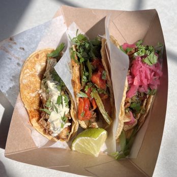 Casa Amado Taqueria - 3 Taco Combo: Chicken Chipotle Taco - Mexican Bistec Taco - Pork Taco (from left to right) - Tacos Near Me - Berkley, Michigan Casa Amado Taqueria - 3 Taco Combo: Chicken Chipotle Taco - Mexican Bistec Taco - Pork Taco (from left to right) - Tacos Near Me - Berkley, Michigan