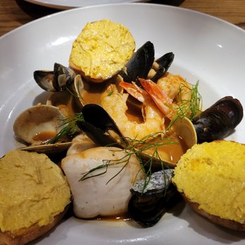Sabio on Main - Bouillabaisse
Petrale Sole, Gulf Shrimp, Penn Cove Mussels, Littleneck Clams, Saffron-Fennel Broth, Rouille Toast - New American Near Me - Pleasanton, California Sabio on Main - Bouillabaisse
Petrale Sole, Gulf Shrimp, Penn Cove Mussels, Littleneck Clams, Saffron-Fennel Broth, Rouille Toast - New American Near Me - Pleasanton, California
