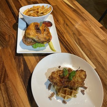Derby Restaurant - Our meals we ordered: Burger and fries/ Chicken and waffle - American Near Me - Dallas, Texas