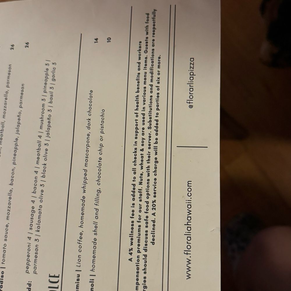 Floralia - Wellness Fee fine print on their menu - Italian Near Me - Honolulu, Hawaii Floralia - Wellness Fee fine print on their menu - Italian Near Me - Honolulu, Hawaii