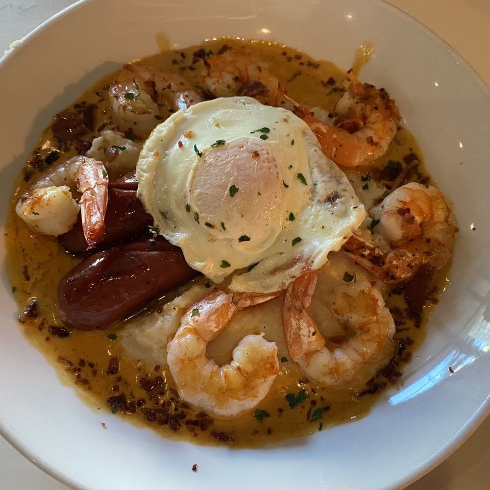 Dish Society - Shrimp & Grits: Everything on this plate was perfection!! - Breakfast & Brunch Near Me - Houston, Texas