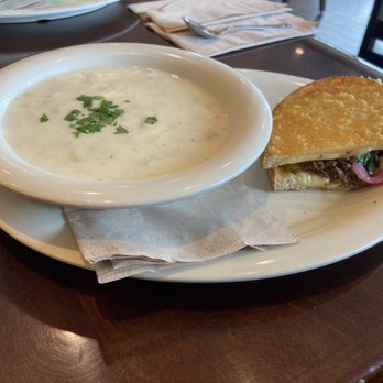 Boudin SF - My Pick Two, with a bowl of clam chowder and a half short rib melt sandwich. - Sandwiches Near Me - Fremont, California Boudin SF - My Pick Two, with a bowl of clam chowder and a half short rib melt sandwich. - Sandwiches Near Me - Fremont, California