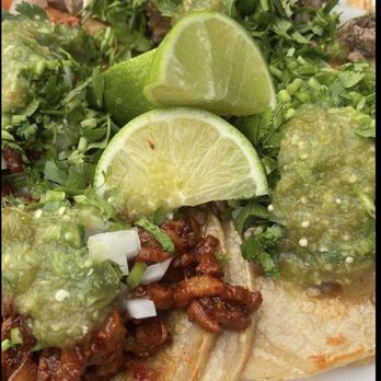 Coco's Tacos - Al pastor and carne asada tacos with extra green salsa and cilantro. - Tacos Near Me - Gardena, California