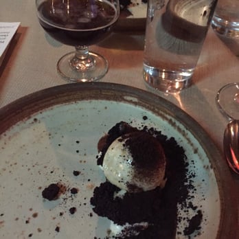 Barley Swine - Dehydrated chocolate cake with orange and goat cheese ice cream - New American Near Me - Austin, Texas Barley Swine - Dehydrated chocolate cake with orange and goat cheese ice cream - New American Near Me - Austin, Texas
