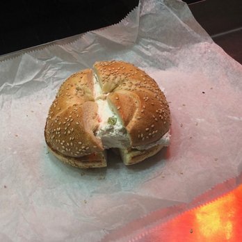 Bagelsmith - Sesame Bagel With The Vegan Tofu Vegetable Cream Cheese - Bagels Near Me - Brooklyn, New York