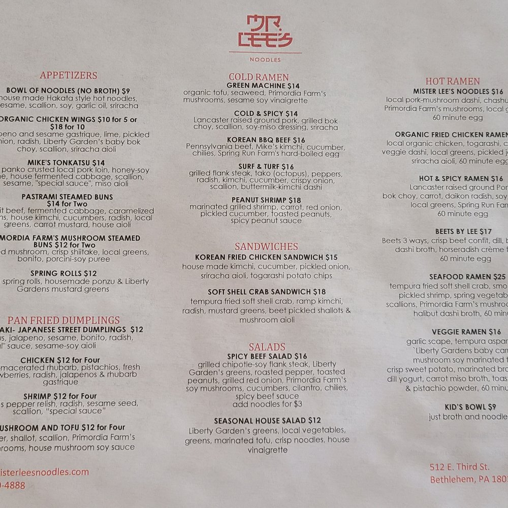 Mister Lee’s Noodles - Menu Side One June 2022. - Ramen Near Me - Bethlehem, Pennsylvania Mister Lee’s Noodles - Menu Side One June 2022. - Ramen Near Me - Bethlehem, Pennsylvania