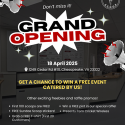 Sundae Scoop is opening a brand-new location in Chesapeake, and we're throwing an epic Grand Opening Party on April 18, 2025 | 12p-10p!
