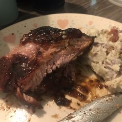 Moink Bbq & Catering - So I said ribs, half rack. Should'a gone full rack. Got side of potato salad, also great. But the ribs are the stuff dreams are made of.