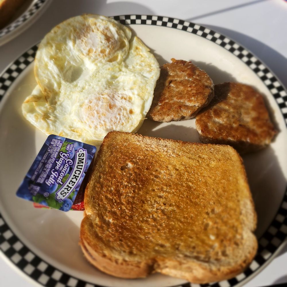 Rock-Cola 50's Cafe - Short Breakfast with sausage and eggs over medium - Breakfast & Brunch Near Me - Indianapolis, Indiana Rock-Cola 50's Cafe - Short Breakfast with sausage and eggs over medium - Breakfast & Brunch Near Me - Indianapolis, Indiana